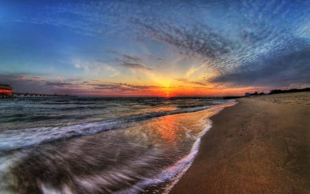 Sea Waves and Sunet - beach view, sunset, evening, waves, sea, sun, sky