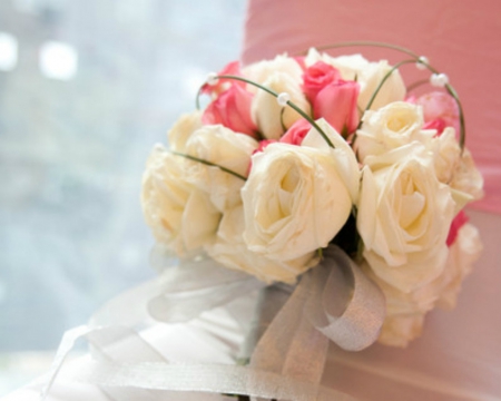 Bouquet - flowers, bouquet, ribbon, roses