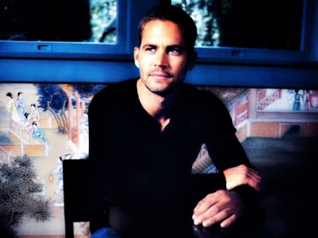 Paul Walker - black, actor, Paul Walker, blue, man