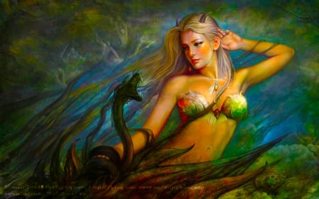 Snake Woman - woman, art, girl, snake, beautiful, digital, fantasy