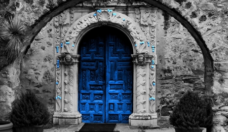 Blue Door - doors, stone, door, blue, old, blue door, entrance, old doors