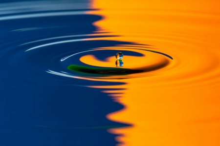 Golden sunset - drop, colorful, water, blue and hot yellow, Golden sunset