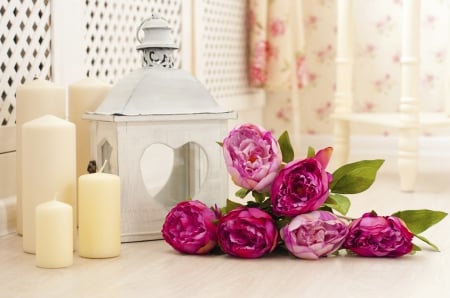 Just Beautiful - roses, heart, photography, candle, spring, lovely, pink, lantern, pink rose, flowers, rose, candles