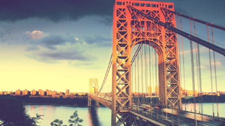 the george washington bridge hdr - clouds, river, hdr, traffic, city, bridge