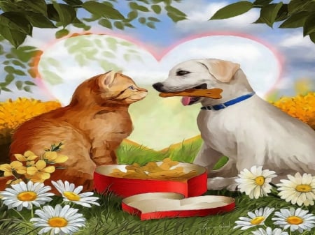 â™¥For Beloved Oneâ™¥ - animals, spring, creative pre-made, hearts, paintings animals, lovers, puppies and kittens, dogs, paintings, attractions in dreams, all heart, love four seasons, weird things people wear, cats, seasons, flowers, beloved valentines, lovely flowers