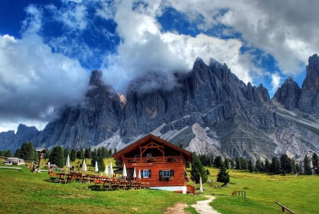 Mountains - house, Mountains, grass, trees