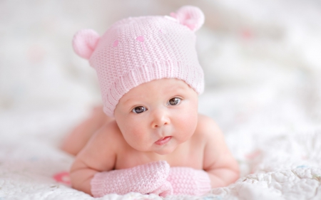 Baby girl - hat, girl, cap, pink, baby, child, white, cute, adorable, gloves