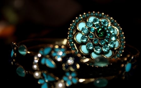 Blue jewel - ring, black, precious, stone, jewel, blue, green