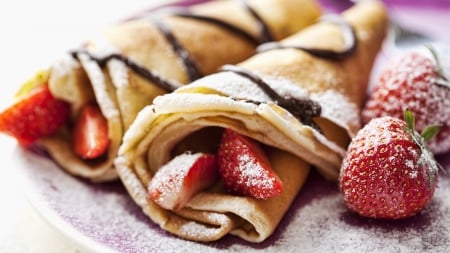 Pancakes - pancake, strawberries, strawberry, breakfast, food, crepes, pancakes, macro, sugar