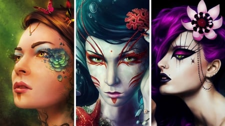 Fantasy Women - three, fantasy, women, abstract