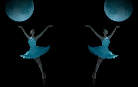 Fantasy - moon, background, girl, dance, fantasy, black, blue, by cehenot, luna, ballerina