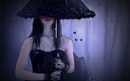 Goth With Class - dark, classy, girl, umbrella, goth, fantasy