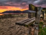 wooden bench at sunset hdr