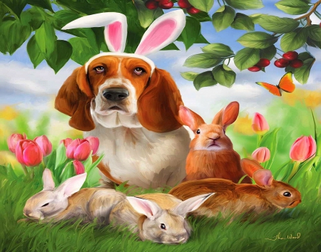 â˜…I wanna be Bunnieâ˜… - love four seasons, bow tie, seasons, bunnies, cute, holidays, lovely flowers, adorable, grass, easter, drawings, butterfly designs, dogs, paintings, pink, animals, tulips, attractions in dreams, flowers, spring, weird things people wear, creative pre-made, lovely, rabbits