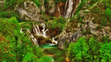 Plitvice National Park, Croatia - UNESCO World Heritage Site, river, lagoon, beautiful, green, cliff, forest