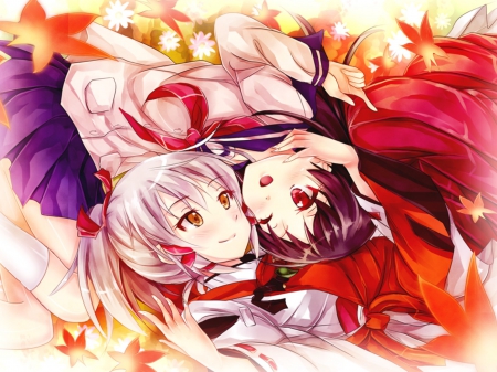 ouka sama & inari chan - dark hair, anime, pretty girls, ouka, ouka sama, long hair, white hair, inari kon kon koi iroha, inari, cute giels, silver hair