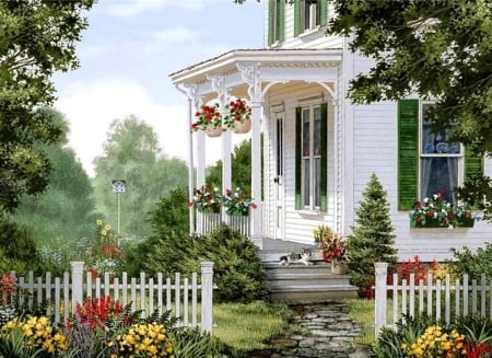 Sweet home - nice, style, beauiful, colors, house, flowers, garden