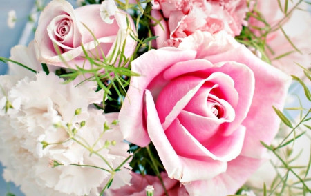 Happy Mother's Day! - day, mother, bouquet, rose, white, pink, blue, green, flower