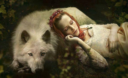 Diana and her Guardian Tony - nature, Wolves, Guardian, Lady, Wolf, animals