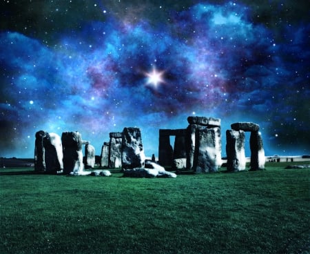 Stonehenge - night, sky, stars, above