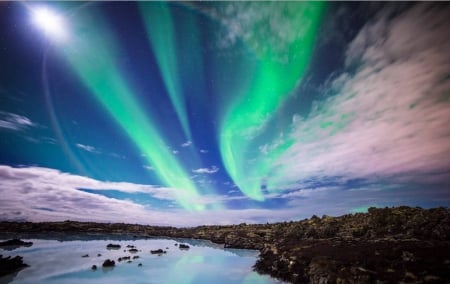 northern lights - space, lake, northern lights, cool, fun, nature