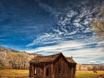 dilapidated cabin on a horse farm hdr