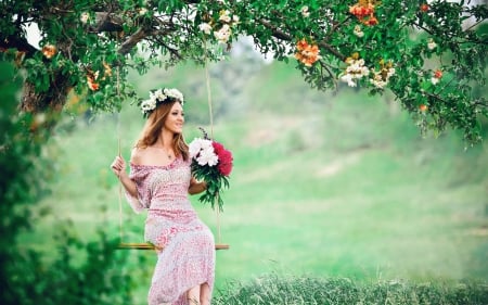 Model - swing, women, flower, Model