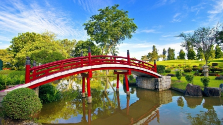 Park Bridge - nature, trees, reflection, river