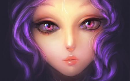 Fantasy girl - face, purple, art, girl, amethyst, pink, eyes, fantasy