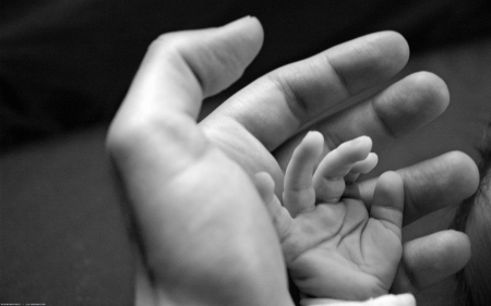 Happy Father's Day! - baby, man, child, happy, black, white, hand, day, father