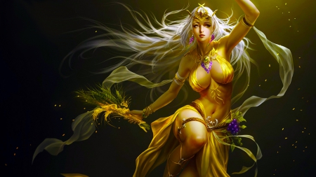 League of Angels - game, yellow, beautiful, girl, angel, league of angels, fantasy, digital, woman, art, wallpaper