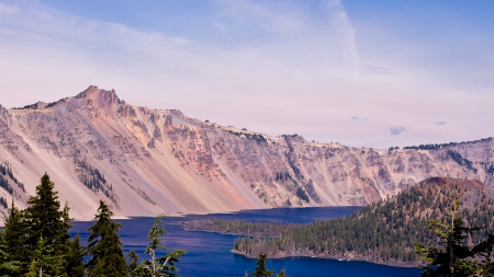 fabulous view from inside crater lake in oregon hdr - crater, hdr, lake, forest, mountains