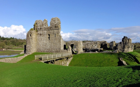 Ogmore Castle, South Wales - wales, medieval, grass, castle