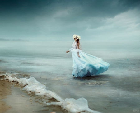 Blue dreams - nature, beach, sea, beauty, princess, outdoor, blue dreams