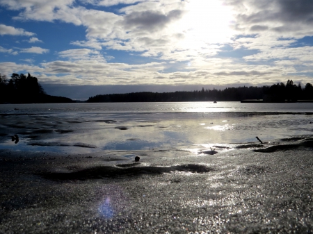 Long lake - ice, lake, spring, water