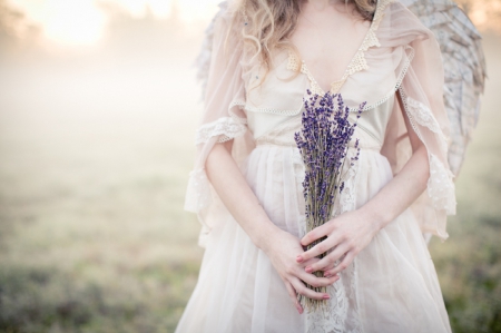 For You â™¥ - woman, girl, sunlight, angel, photography, beautiful, bouquet, lavander