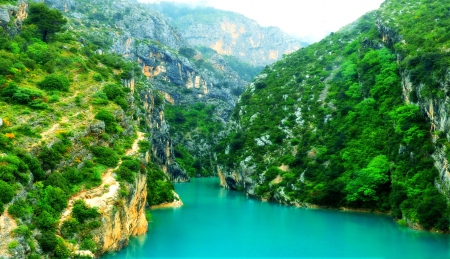 Verdon Canyon, France - lakes, nature, sainte croix, trees, hills, beautiful