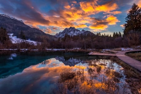 * Sunset * - lake, mountains, nature, sunset