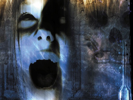 The Last Scream in Blue - screaming, woman, fear, collage, horror