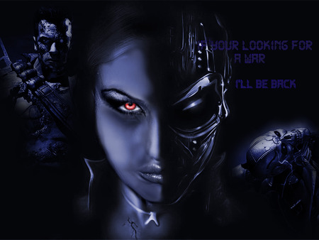 ill be back - terminator salvation, terminator, ill be back, gothic, starrayne, monster, red eye, woman, sci fi, movies, robots