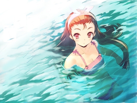 Minase Iori - minase iori, ocean, swimsuit, bikini, anime, ribbon, sea