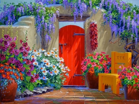 Floral magic - pretty, house, magic, beautiful, spring, lovely, freshness, home, flowers, nature, painting, yard, floral, art