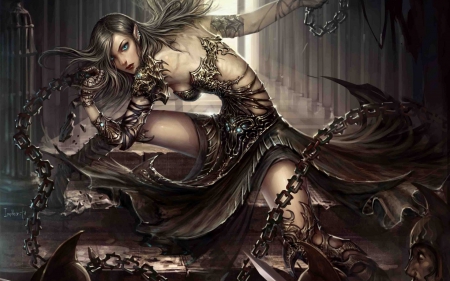 Enchained - elf, game, fantasy, enchained, woman, girl, dark