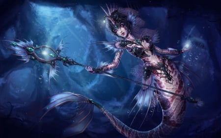 Nami - game, league of legends, blue, girl, pink, tail, nami, fantasy, purple, mermaid, woman