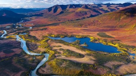 awesome arctic national park alaska in spring - river, plains, spring, mountains, lakes