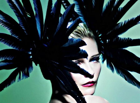 Kirsten Dunst - woman, actress, mario testino, girl, make-up, black, face, pink, blue, green, feather, kirsten dunst