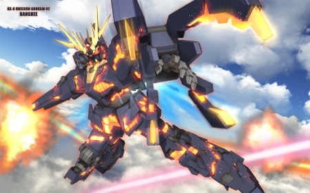 Banshee Gundam (NTD Mode) - beam, black, anime, mecha, NTD mode, gundam, sky, Banshee Gundam