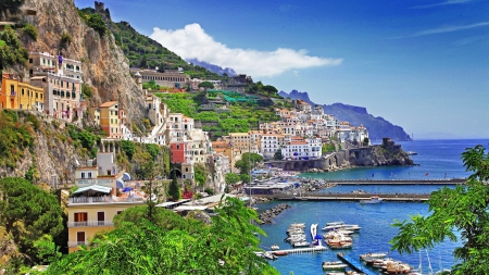 beautiful positano italy hdr - popular, cliff, wallpaper, cityscapes, oceans, town, marina, architecture, hdr, sea