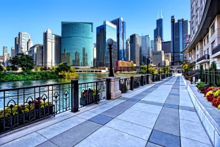 Sidewalk along the river - graphics - Chicago