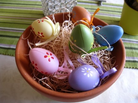 Easter Egg - colors, egg, bowl, table-cloth